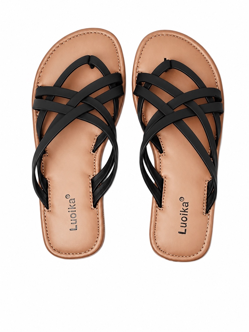 lukka Black Strappy Slide Sandals with Tan Footbed